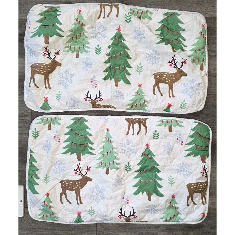 Home Fashions King Set of 2 Quilted Pillow Shams White Reindeer Christmas Tree